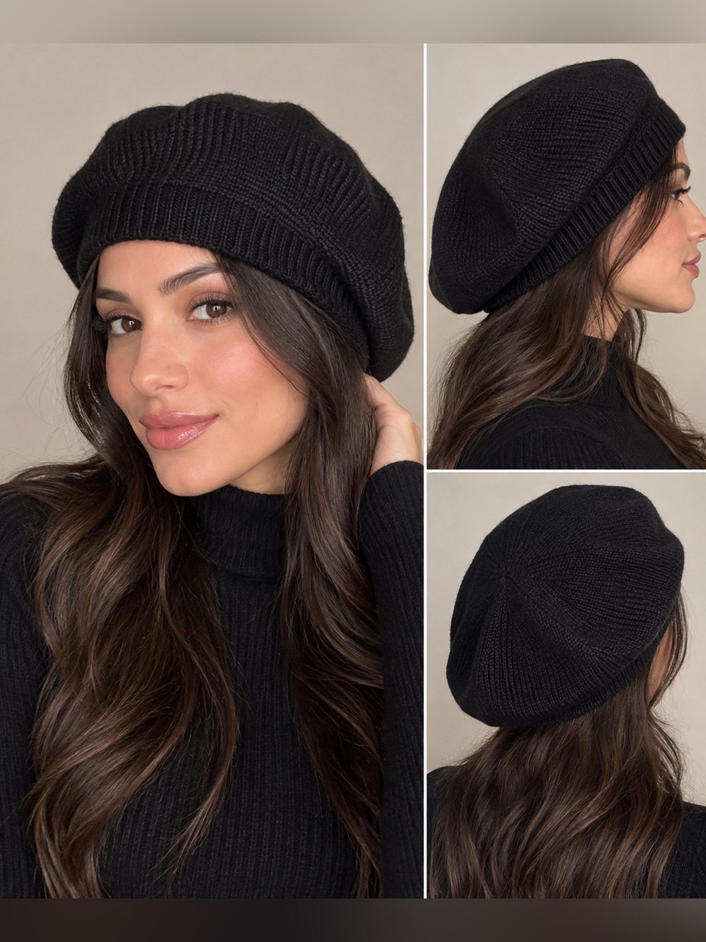 A New Day Black Knit Slouchy Beret One Size NEW Parisian Chic
